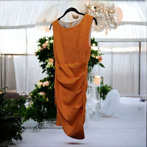 Sarah Campbell Vibrant Orange Linen Blend Magic Dress